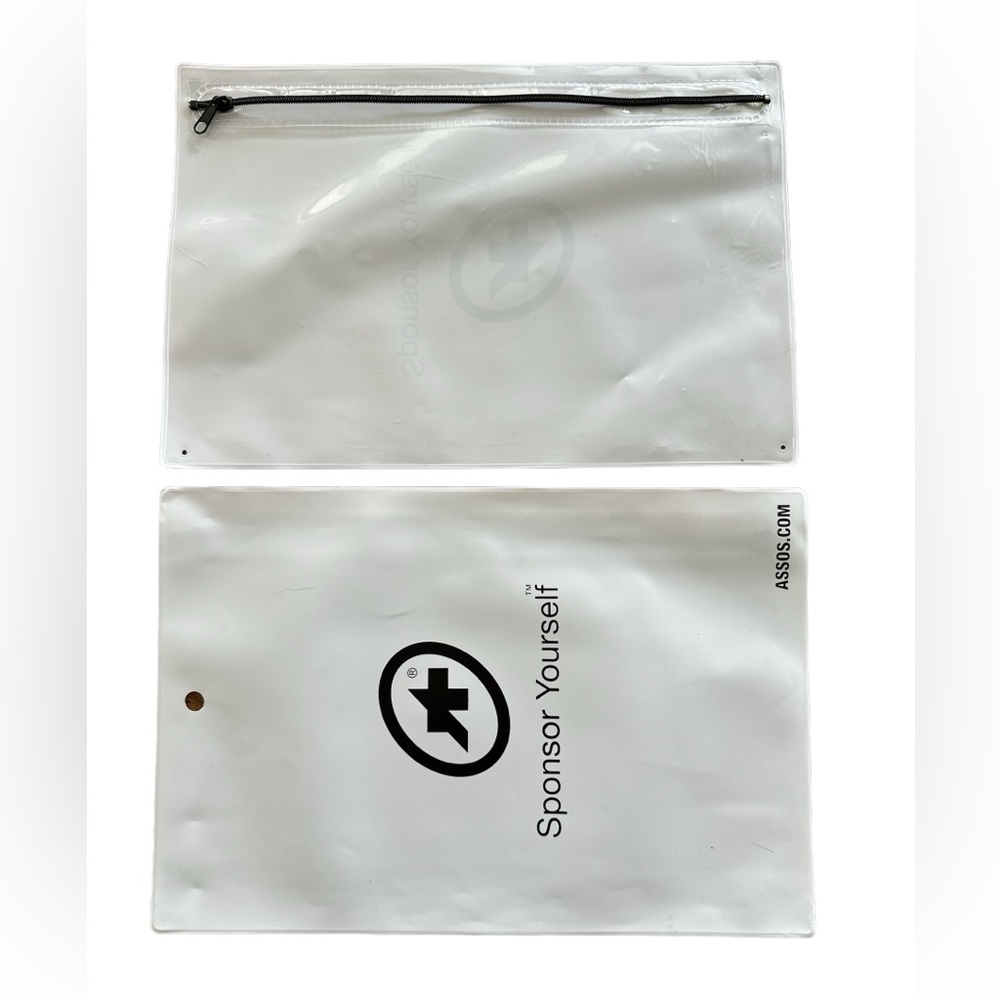 2 ASSOS plastic zipper pouch.